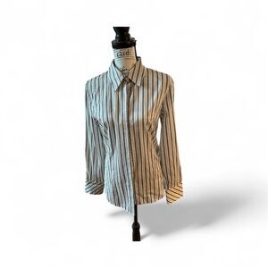 Talbots Black and White Striped Blouse